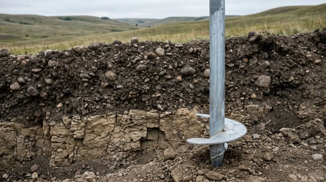 A road cut west of Calgary exposing dense glacial till over shallow bedrock.